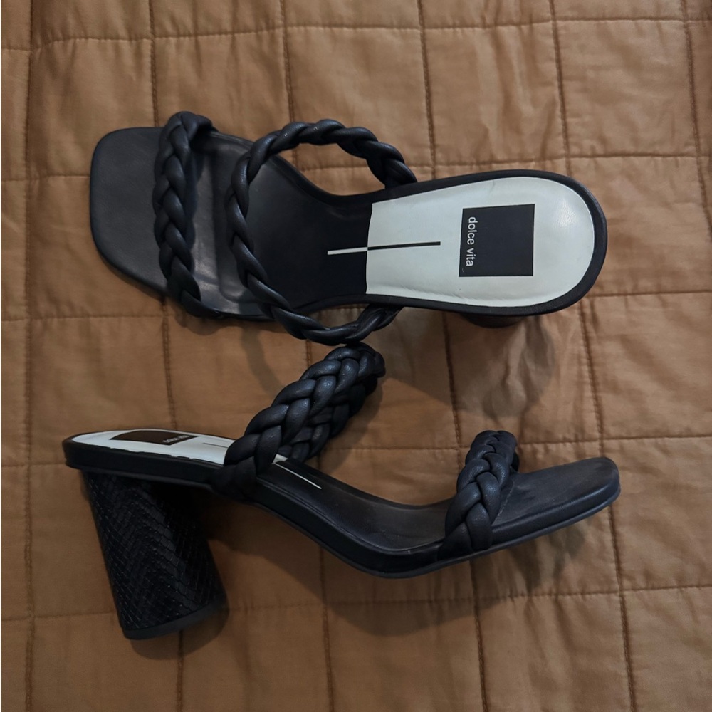 Dolce Vita Black Braided Double-Strap Block Heel Sandals - Picture 2 of 2